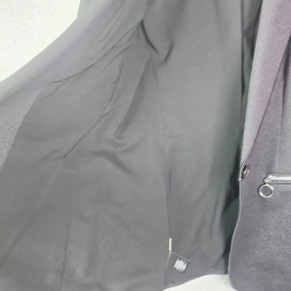 Ann Taylor Textured Blazer Gray 4 Zipper Pocket Stretch Minimalist Workwear